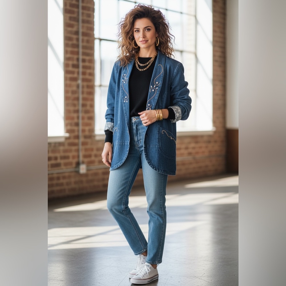 Embellished Denim 80’s Jacket size L